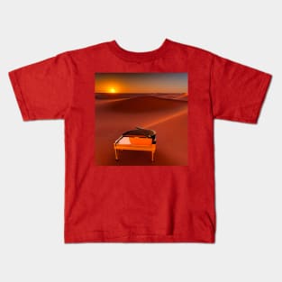 An Abstract Looking Piano Alone In The Sahara Desert At Sunrise. Kids T-Shirt